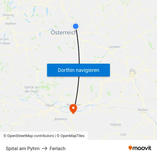Spital am Pyhrn to Ferlach map