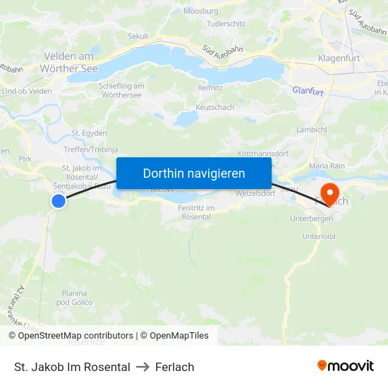 St. Jakob Im Rosental to Ferlach map