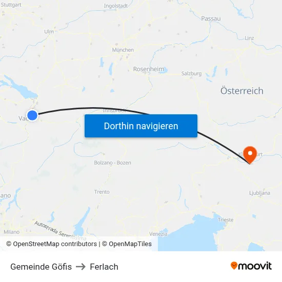 Gemeinde Göfis to Ferlach map