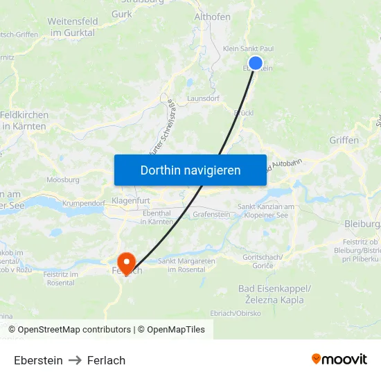 Eberstein to Ferlach map