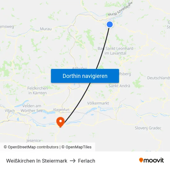 Weißkirchen In Steiermark to Ferlach map