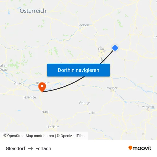 Gleisdorf to Ferlach map