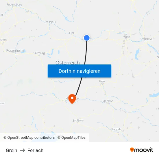 Grein to Ferlach map