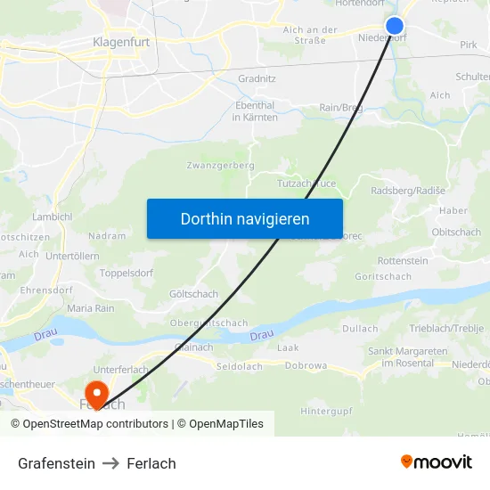 Grafenstein to Ferlach map