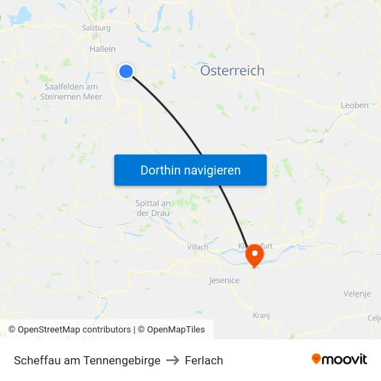Scheffau am Tennengebirge to Ferlach map