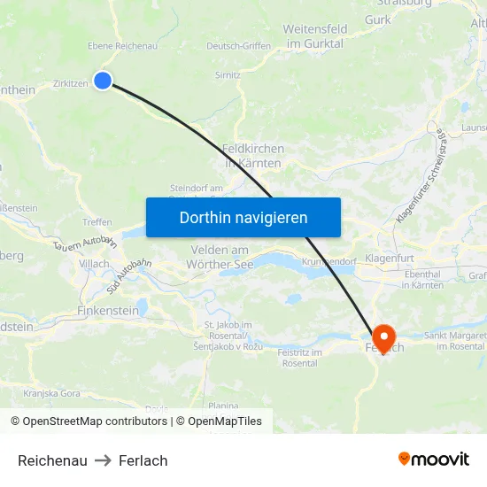Reichenau to Ferlach map