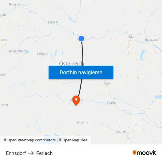 Ennsdorf to Ferlach map