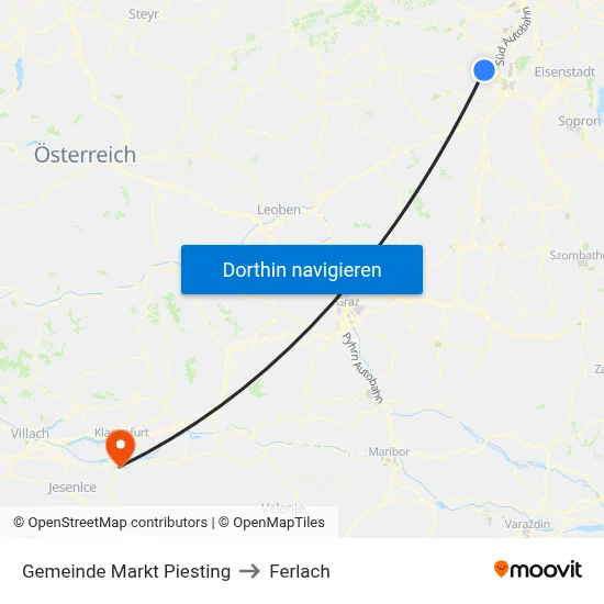 Gemeinde Markt Piesting to Ferlach map