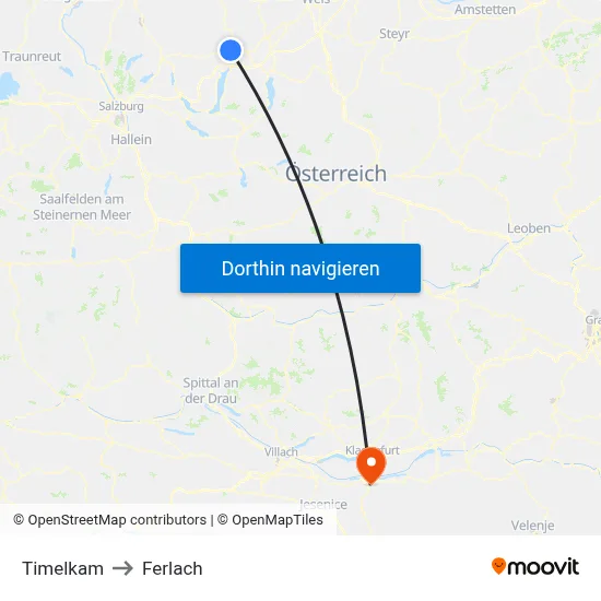 Timelkam to Ferlach map