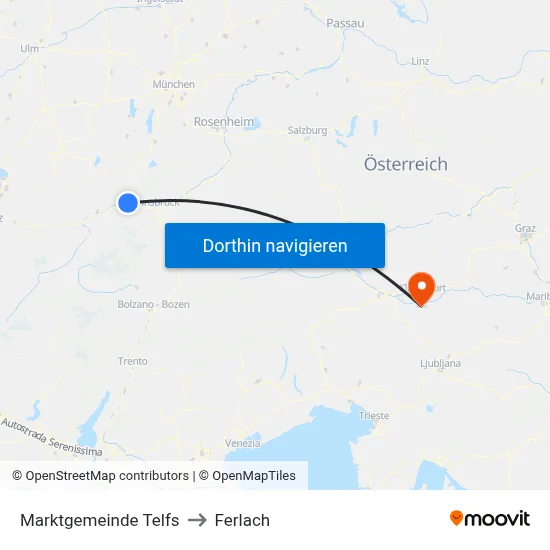 Marktgemeinde Telfs to Ferlach map