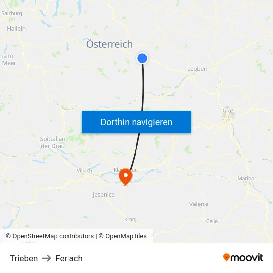Trieben to Ferlach map