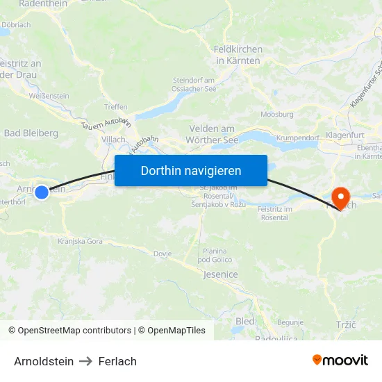 Arnoldstein to Ferlach map