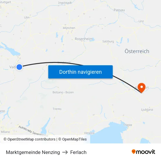 Marktgemeinde Nenzing to Ferlach map