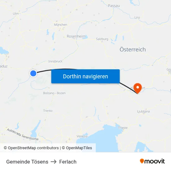 Gemeinde Tösens to Ferlach map