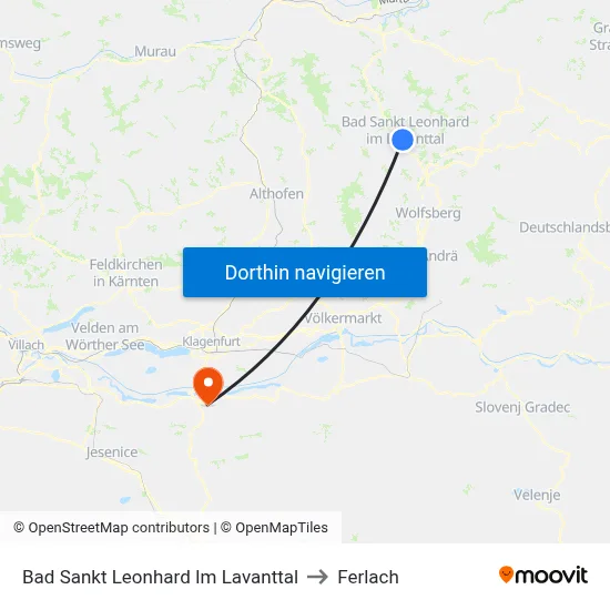 Bad Sankt Leonhard Im Lavanttal to Ferlach map