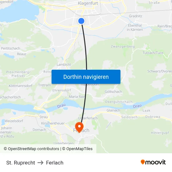 St. Ruprecht to Ferlach map