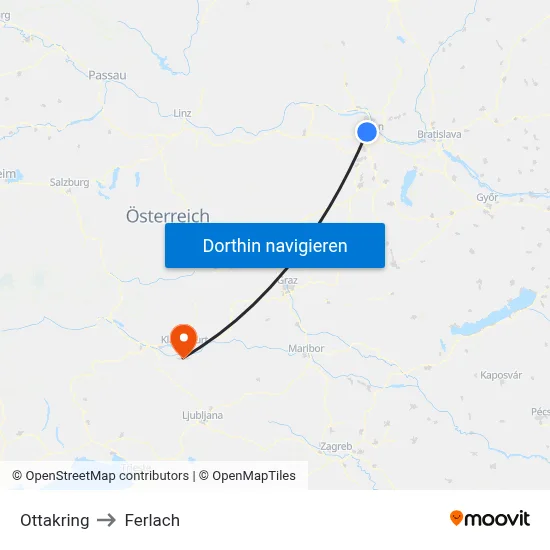 Ottakring to Ferlach map