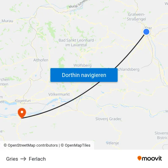 Gries to Ferlach map