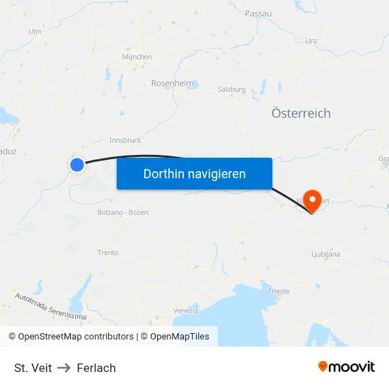 St. Veit to Ferlach map
