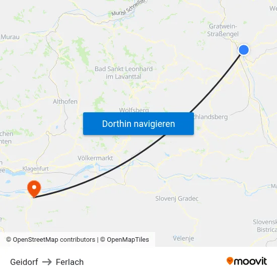 Geidorf to Ferlach map