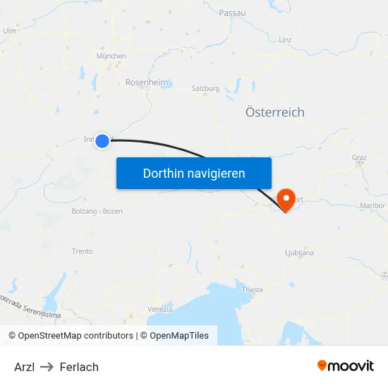 Arzl to Ferlach map