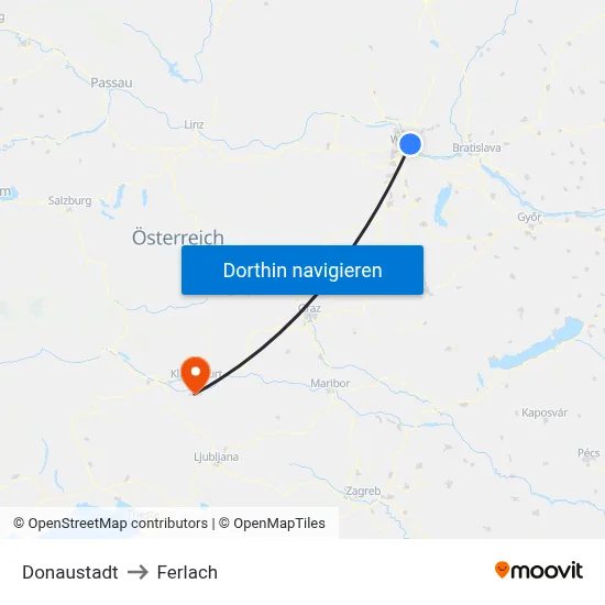Donaustadt to Ferlach map