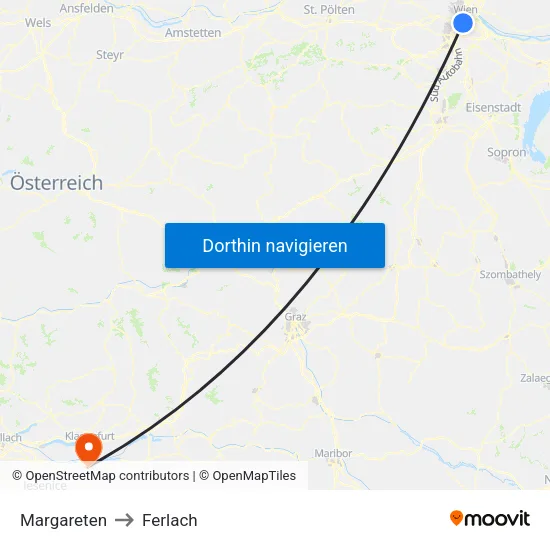 Margareten to Ferlach map
