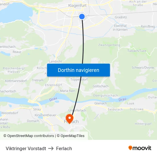 Viktringer Vorstadt to Ferlach map