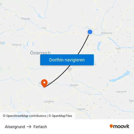 Alsergrund to Ferlach map