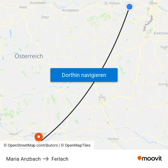 Maria Anzbach to Ferlach map