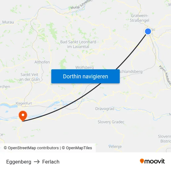 Eggenberg to Ferlach map