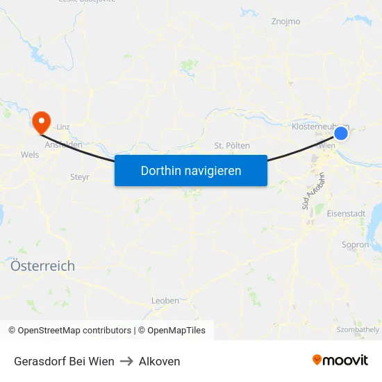 Gerasdorf Bei Wien to Alkoven map