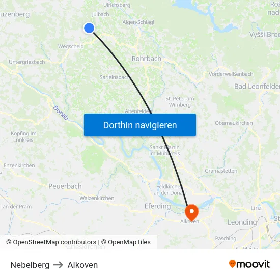 Nebelberg to Alkoven map