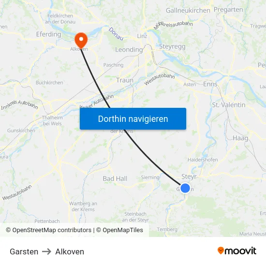 Garsten to Alkoven map
