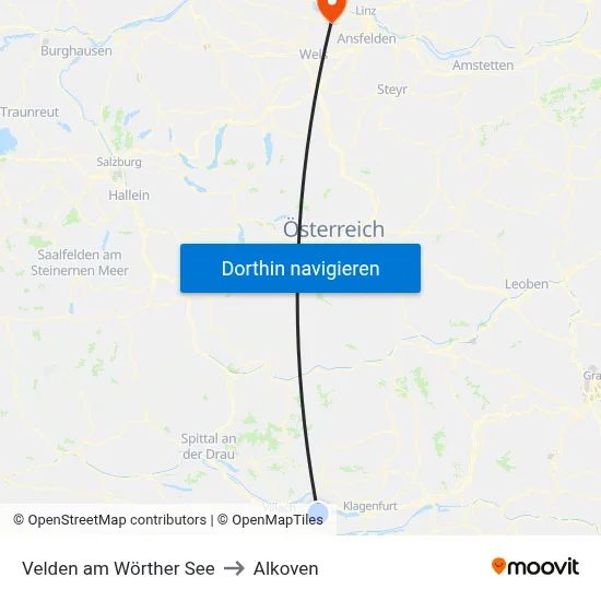 Velden am Wörther See to Alkoven map