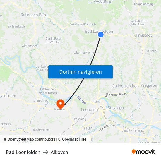 Bad Leonfelden to Alkoven map