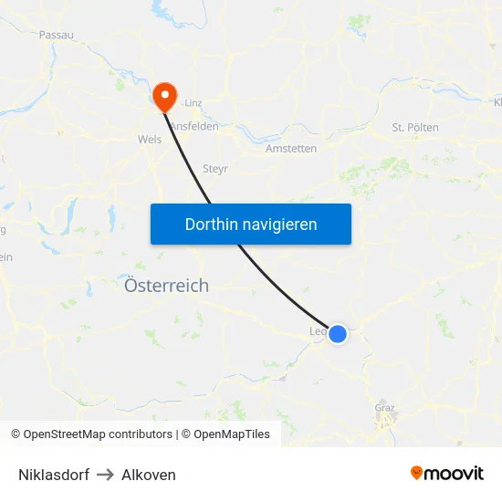 Niklasdorf to Alkoven map