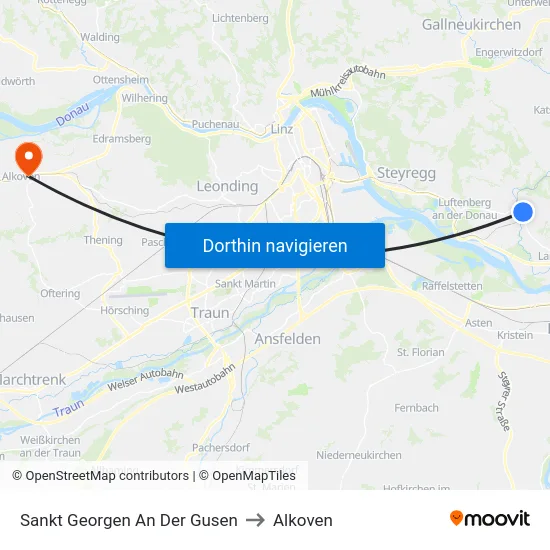 Sankt Georgen An Der Gusen to Alkoven map