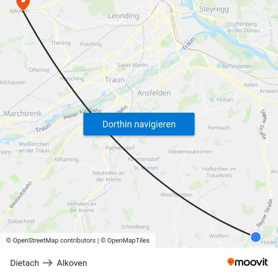 Dietach to Alkoven map