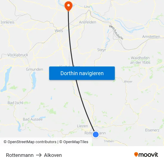 Rottenmann to Alkoven map