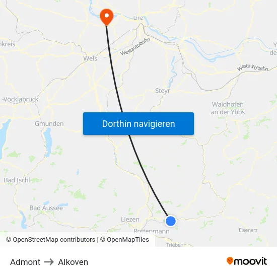 Admont to Alkoven map