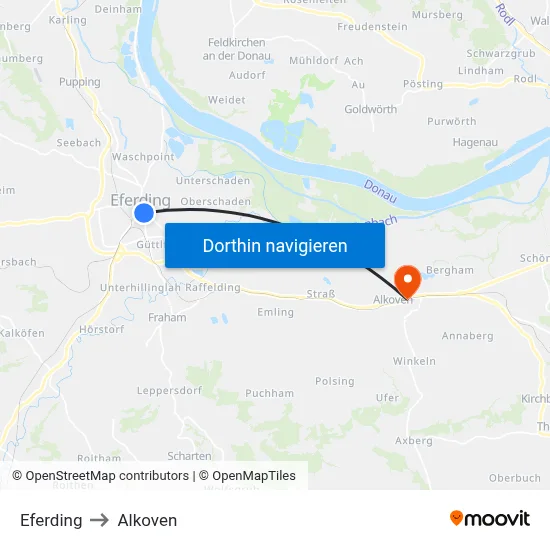 Eferding to Alkoven map