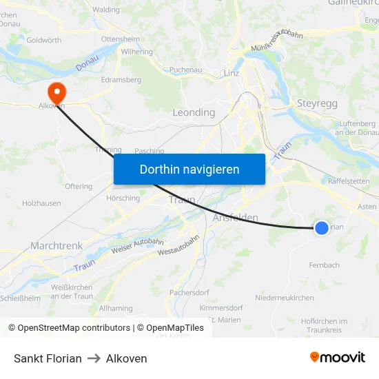 Sankt Florian to Alkoven map