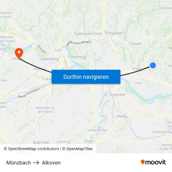 Münzbach to Alkoven map