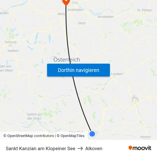 Sankt Kanzian am Klopeiner See to Alkoven map