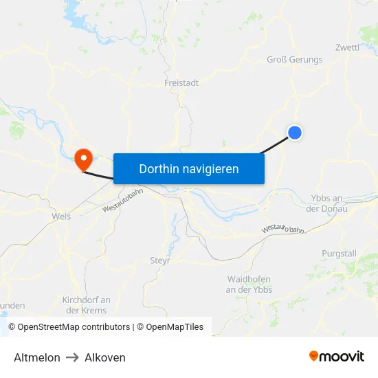 Altmelon to Alkoven map