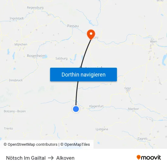 Nötsch Im Gailtal to Alkoven map