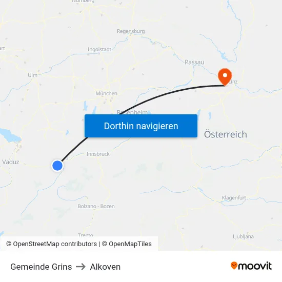 Gemeinde Grins to Alkoven map