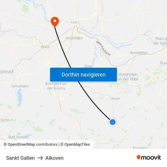 Sankt Gallen to Alkoven map