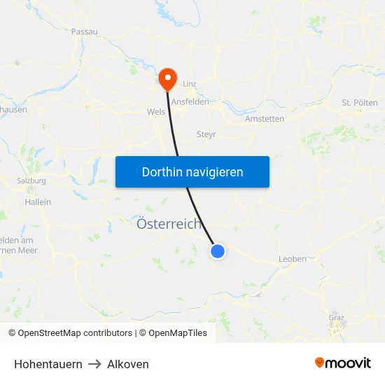 Hohentauern to Alkoven map
